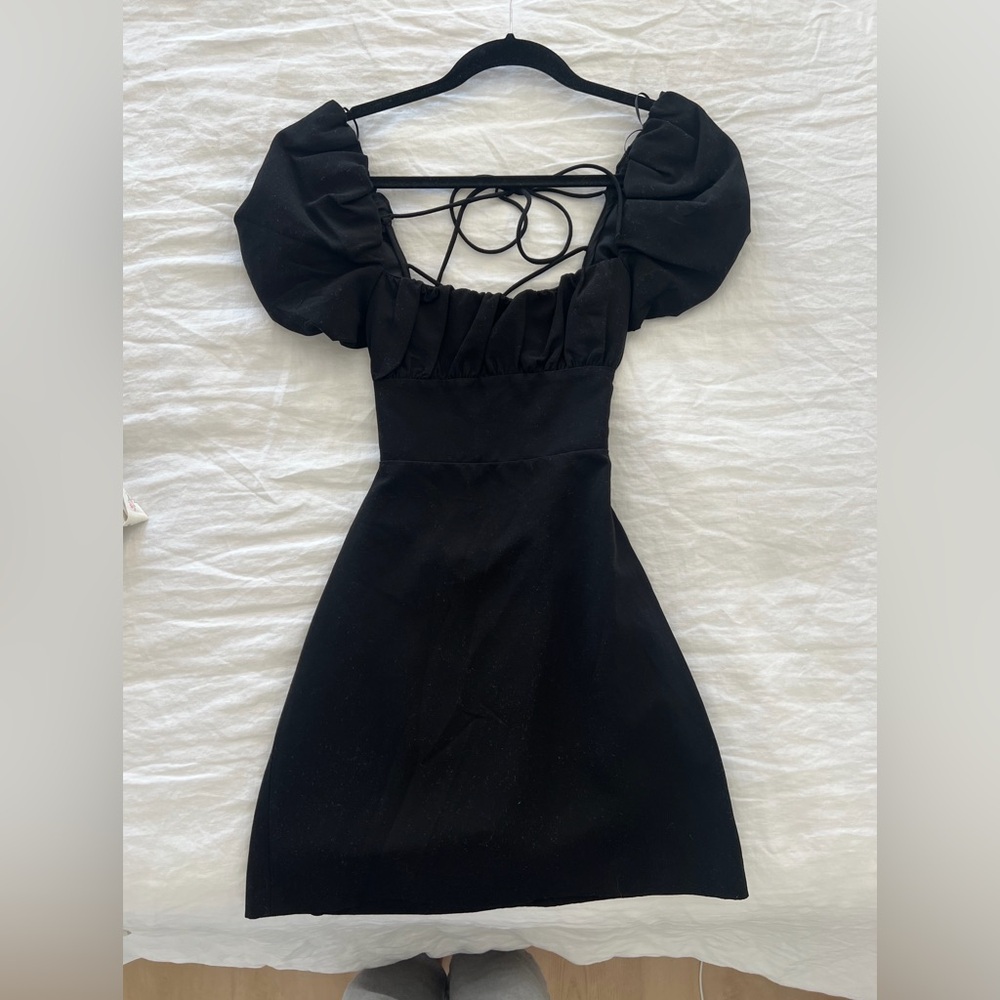 Zara Black Mini Dress with Puff Sleeves